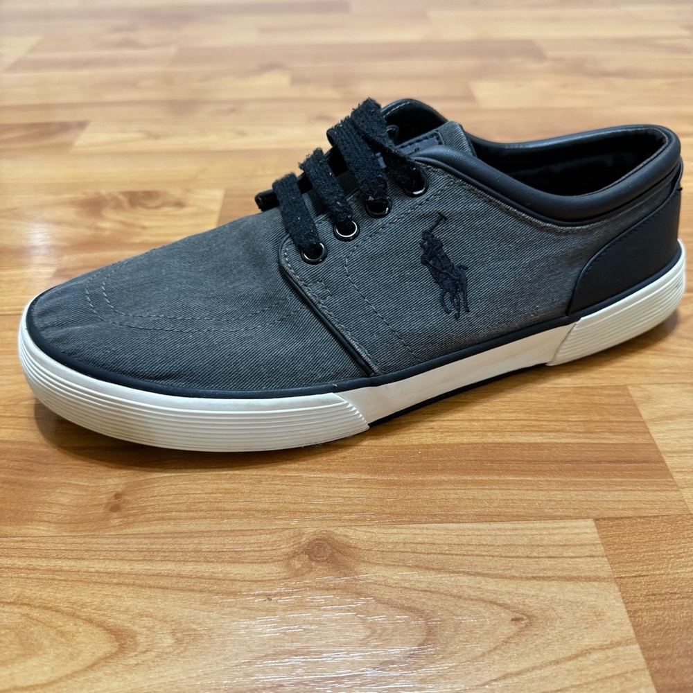 Polo Ralph Lauren Faxon Gray‎ Canvas Sneakers Shoes No Tie Men’s 8.5D Excellent